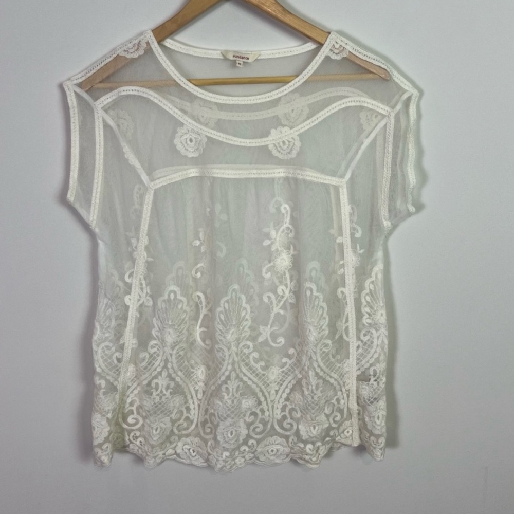 Sundance Women’s Cream Lace Embroidered Floral Blouse Top Size Medium Boho Vibes